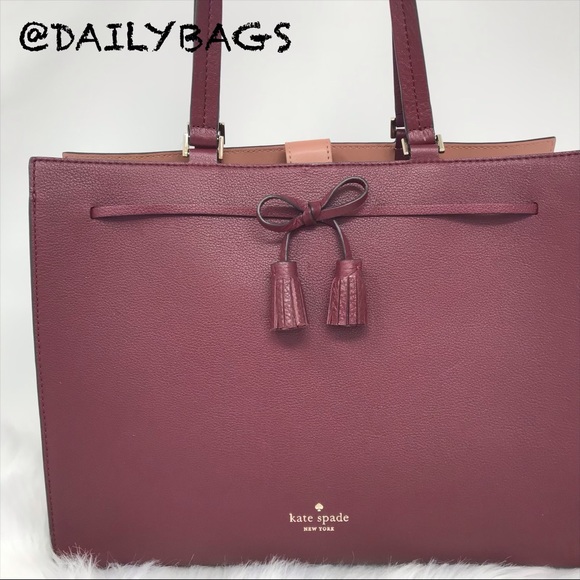 KATE SPADE HAYES TOTE BAG  LARGE CHERRYWOOD TOTE - Picture 8 of 10